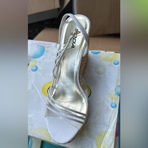 Soda White Strappy Wedge Sandals with Metallic Insole